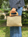 Bolso beige con asa Madera